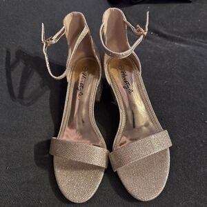 Herstyle Sunday Chunky Low Heels Women's Size 7 Rose Gold Ankle Strap Sandals